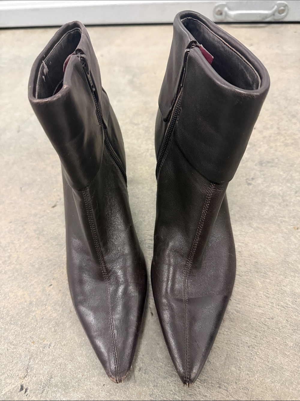 Enzo Angiolini Pointed Toe Ankle Booties in Dark Brown Leather
